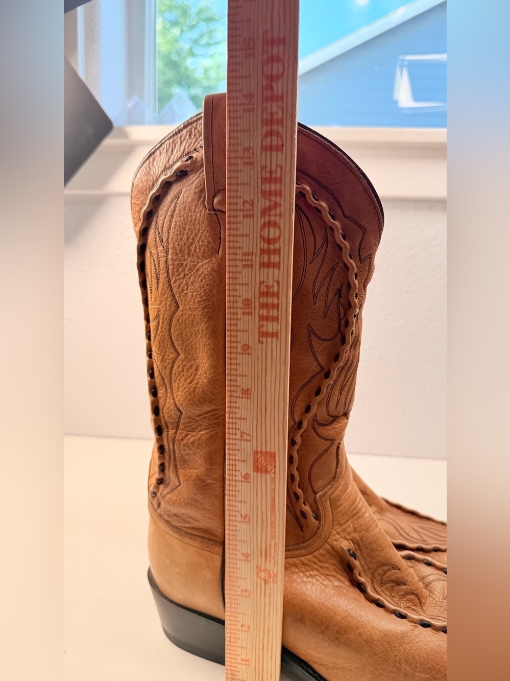 Vintage Dan Post Mens 12 E Tan Buckstitch Pointed Toe Cowboy Boots - Picture 14 of 15